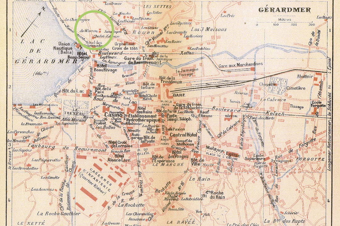 1921 - Plan de Gérardmer et l'emplacement de la villa de Warren